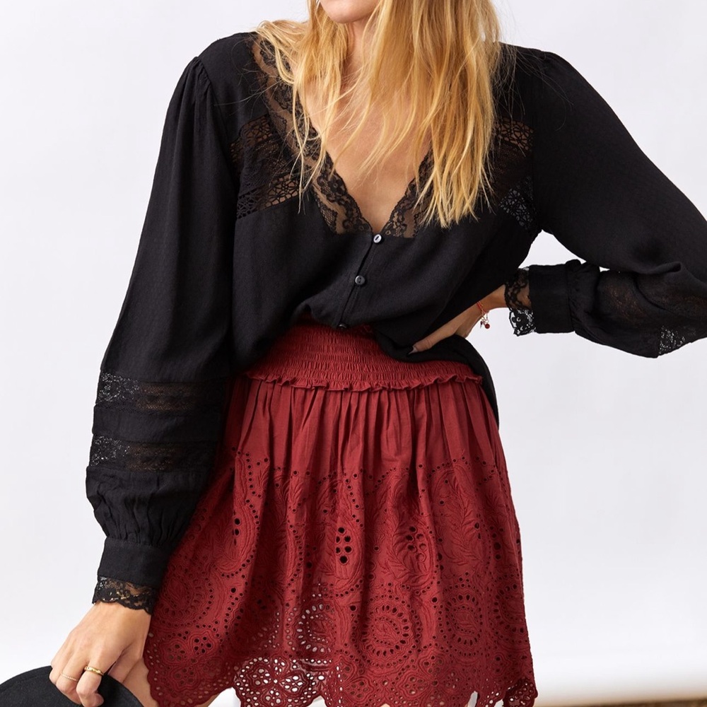 Anthropologie Puff-Sleeved Lace Blouse